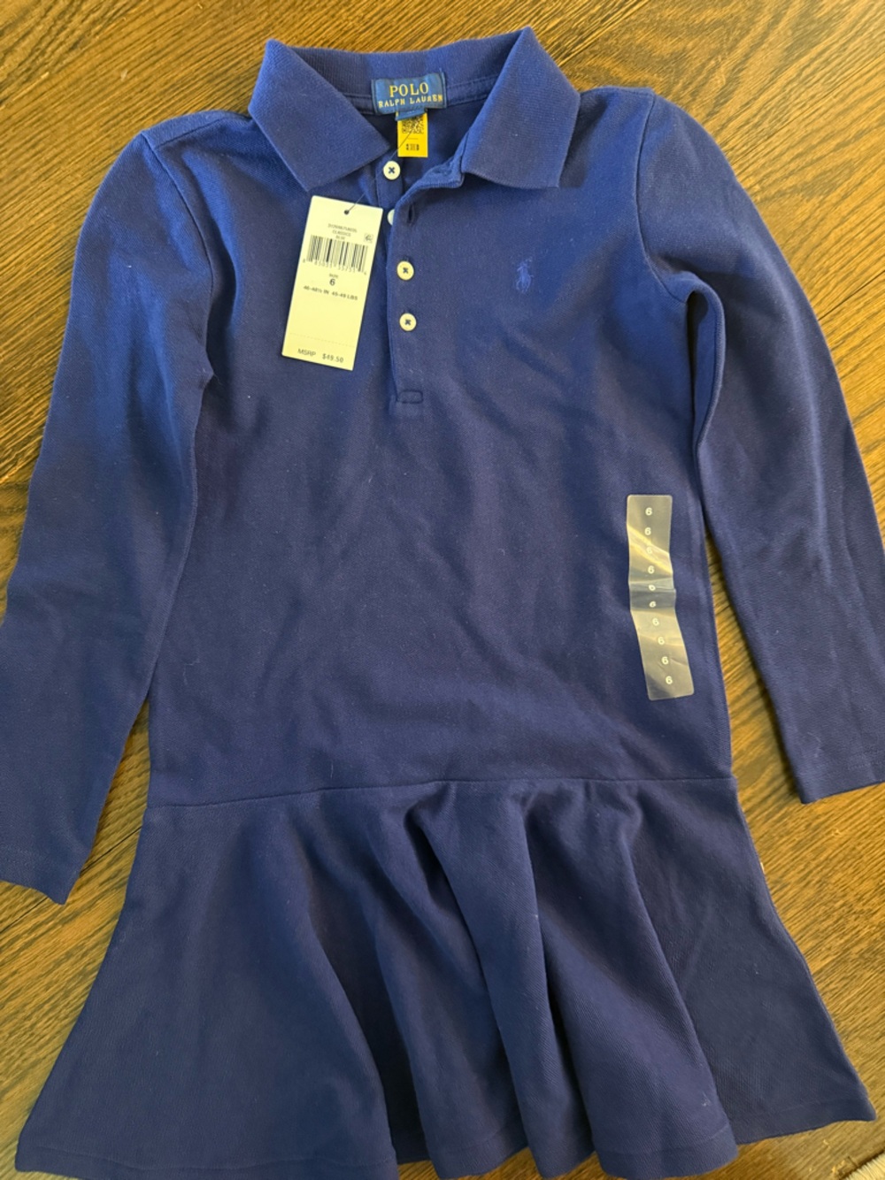 Polo by Ralph Lauren Girls Navy Long-Sleeve Polo Dress